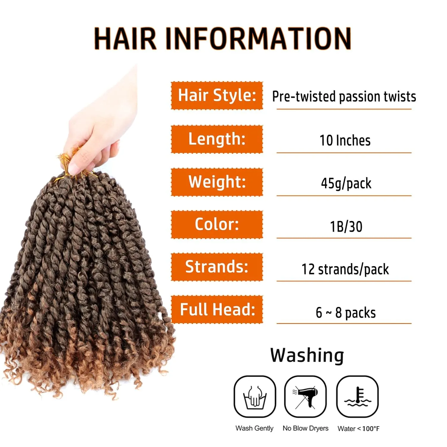 Passion Twist Hair 10 Inch Pre-twisted Passion Twist Crochet Hair for Women Kids Pre-looped Crochet Braids Bohemian Short Curly Crochet Hair Synthetic Hair Extensions 8 packs 1B/30