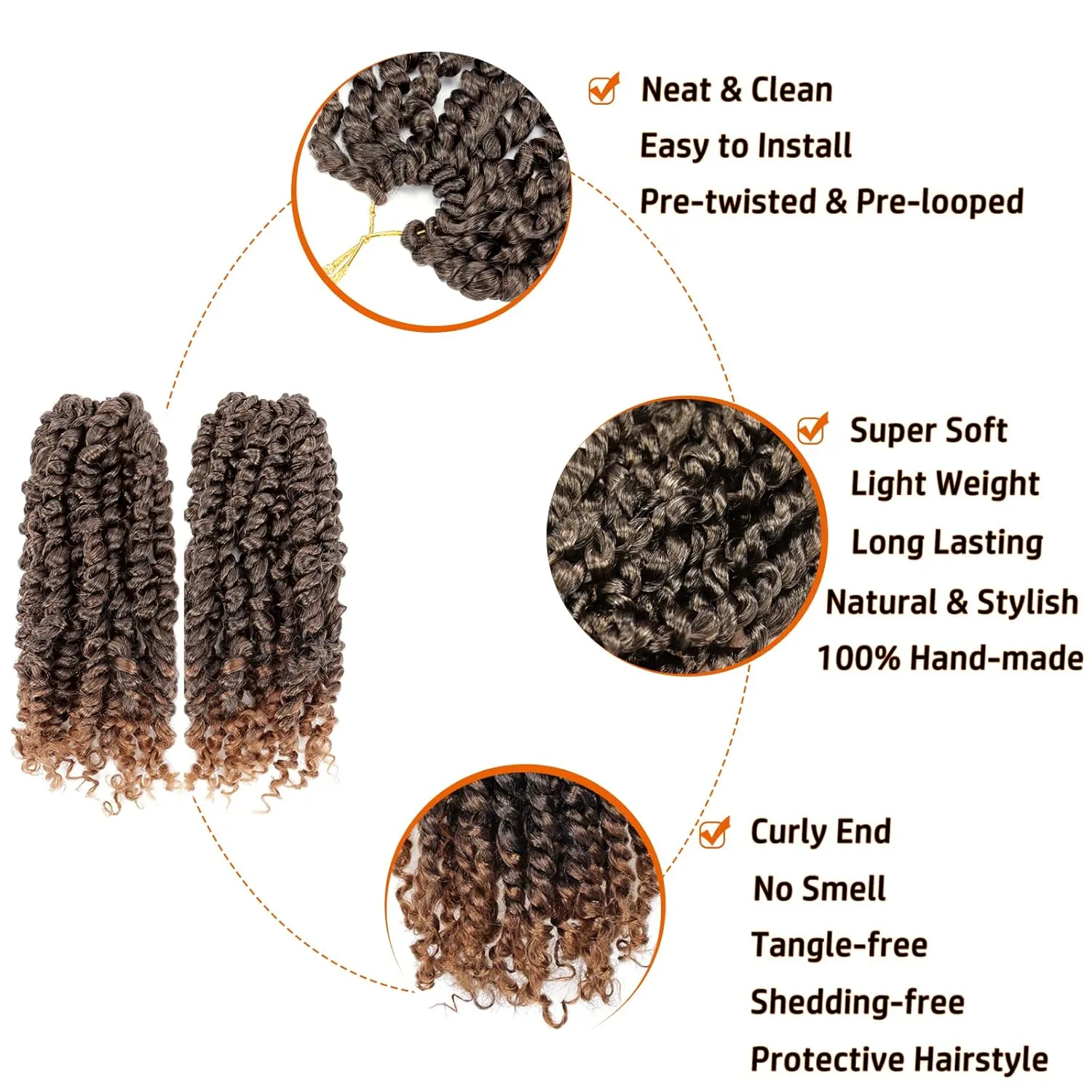 Passion Twist Hair 10 Inch Pre-twisted Passion Twist Crochet Hair for Women Kids Pre-looped Crochet Braids Bohemian Short Curly Crochet Hair Synthetic Hair Extensions 8 packs 1B/30