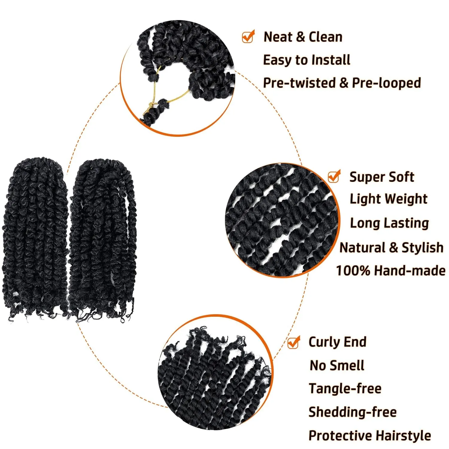 Passion Twist Hair 10 Inch Pre-twisted Passion Twist Crochet Hair for Women Kids Pre-looped Crochet Braids Bohemian Short Curly Crochet Hair Synthetic Hair Extensions 8 packs 1B