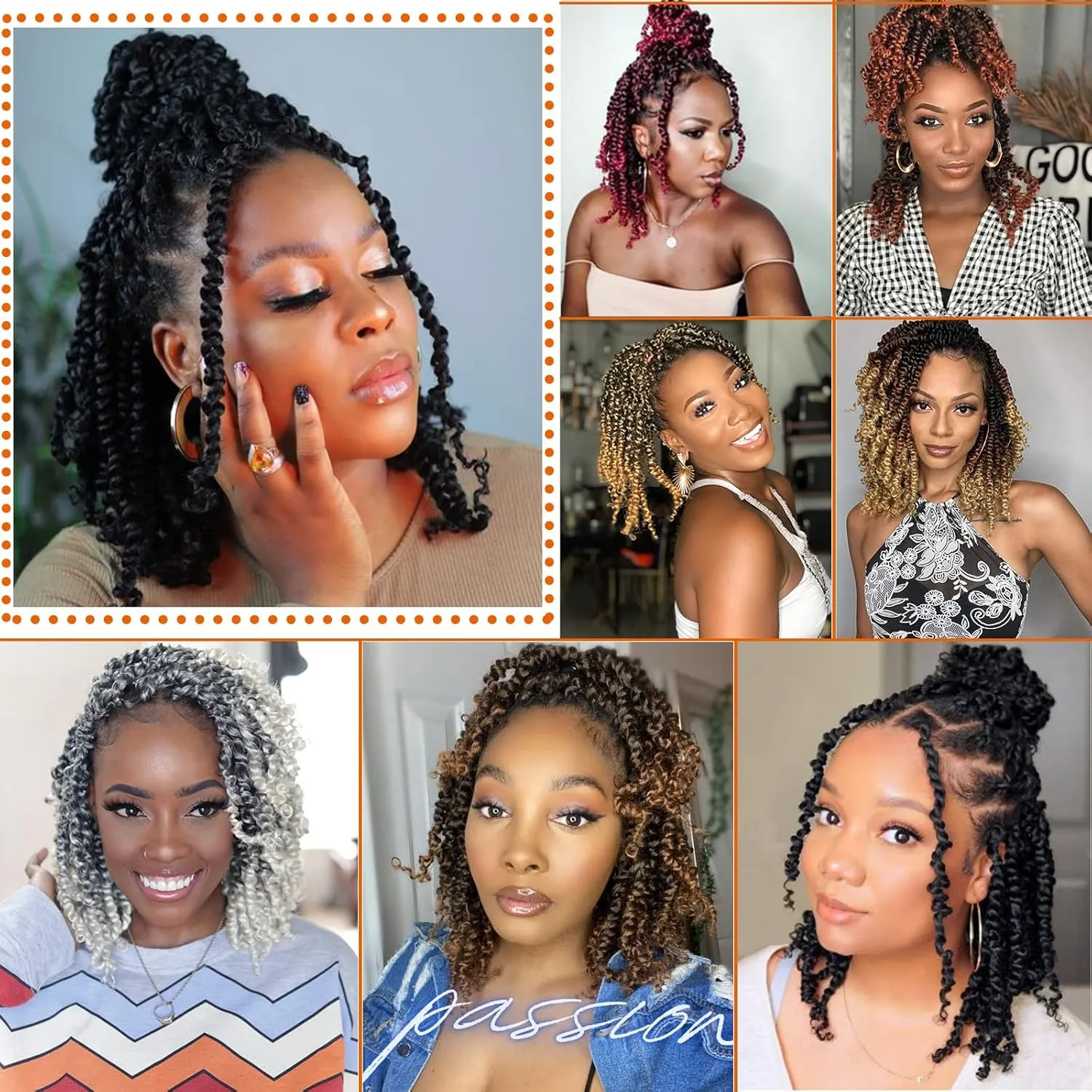 Passion Twist Hair 10 Inch Pre-twisted Passion Twist Crochet Hair for Women Kids Pre-looped Crochet Braids Bohemian Short Curly Crochet Hair Synthetic Hair Extensions 8 packs 1B