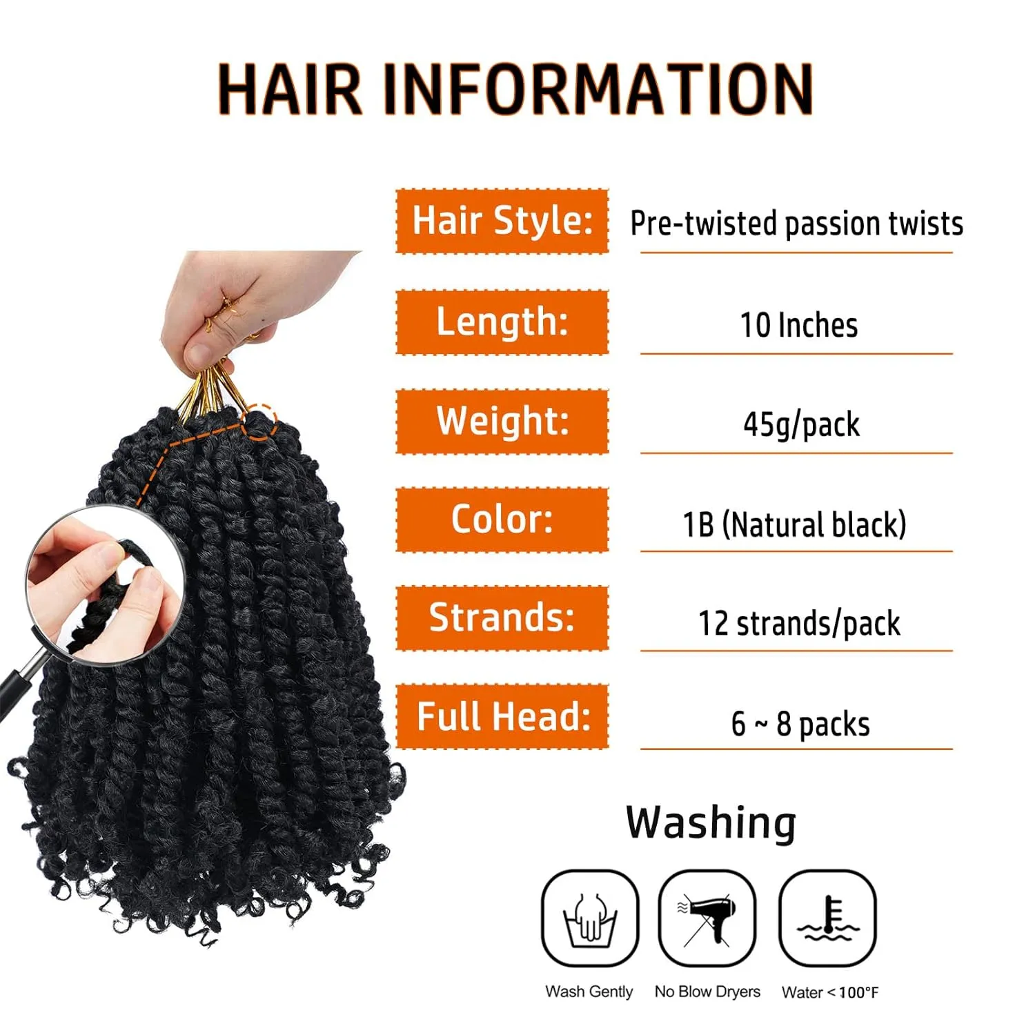 Passion Twist Hair 10 Inch Pre-twisted Passion Twist Crochet Hair for Women Kids Pre-looped Crochet Braids Bohemian Short Curly Crochet Hair Synthetic Hair Extensions 8 packs 1B