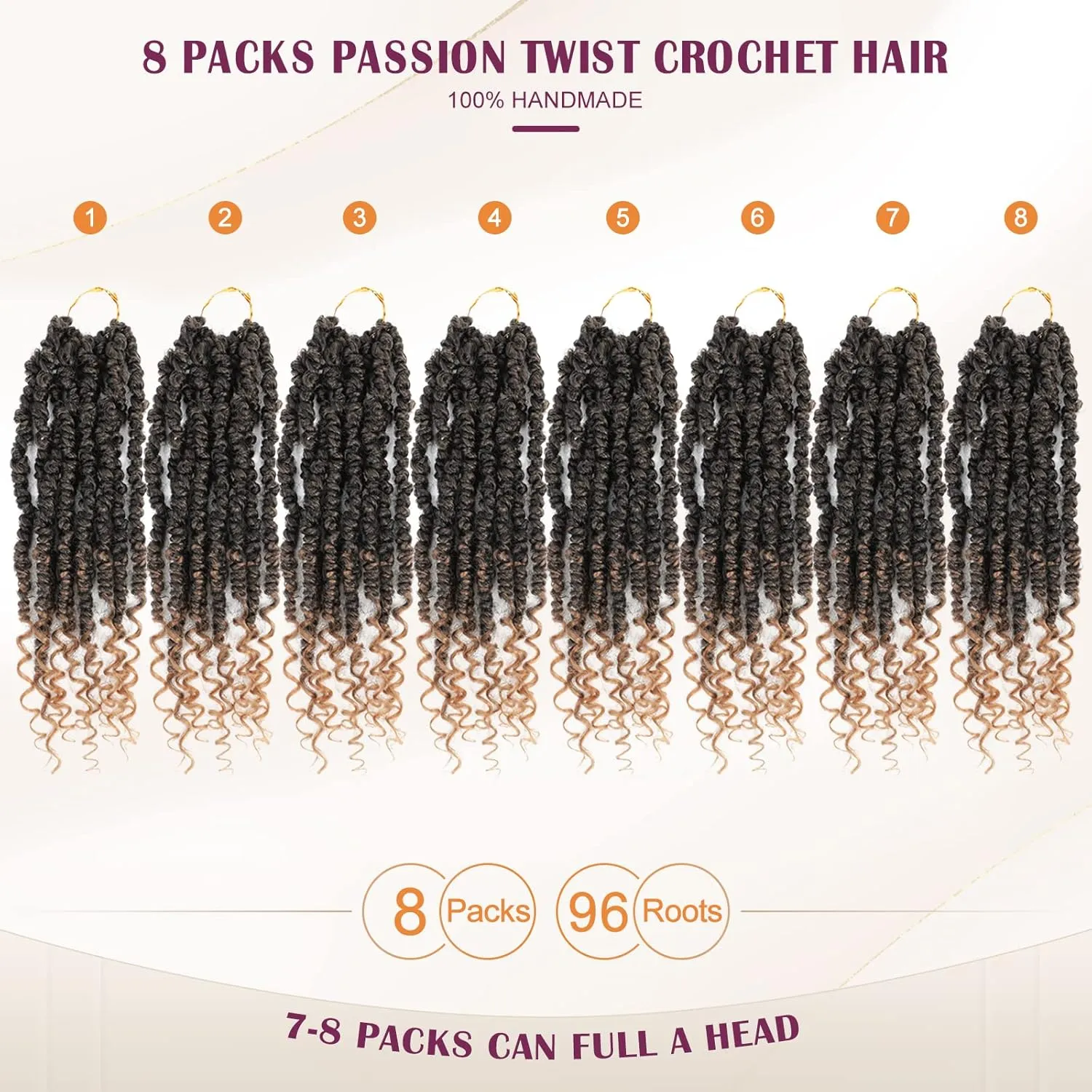 Passion Twist Hair 12 Inch,Passion Twist Crochet Hair,Pretwisted Passion Twist Hair 8 Packs,Short Passion Twist Crochet Braids,Pre Looped Crochet Hair for Black Women(1B/27)