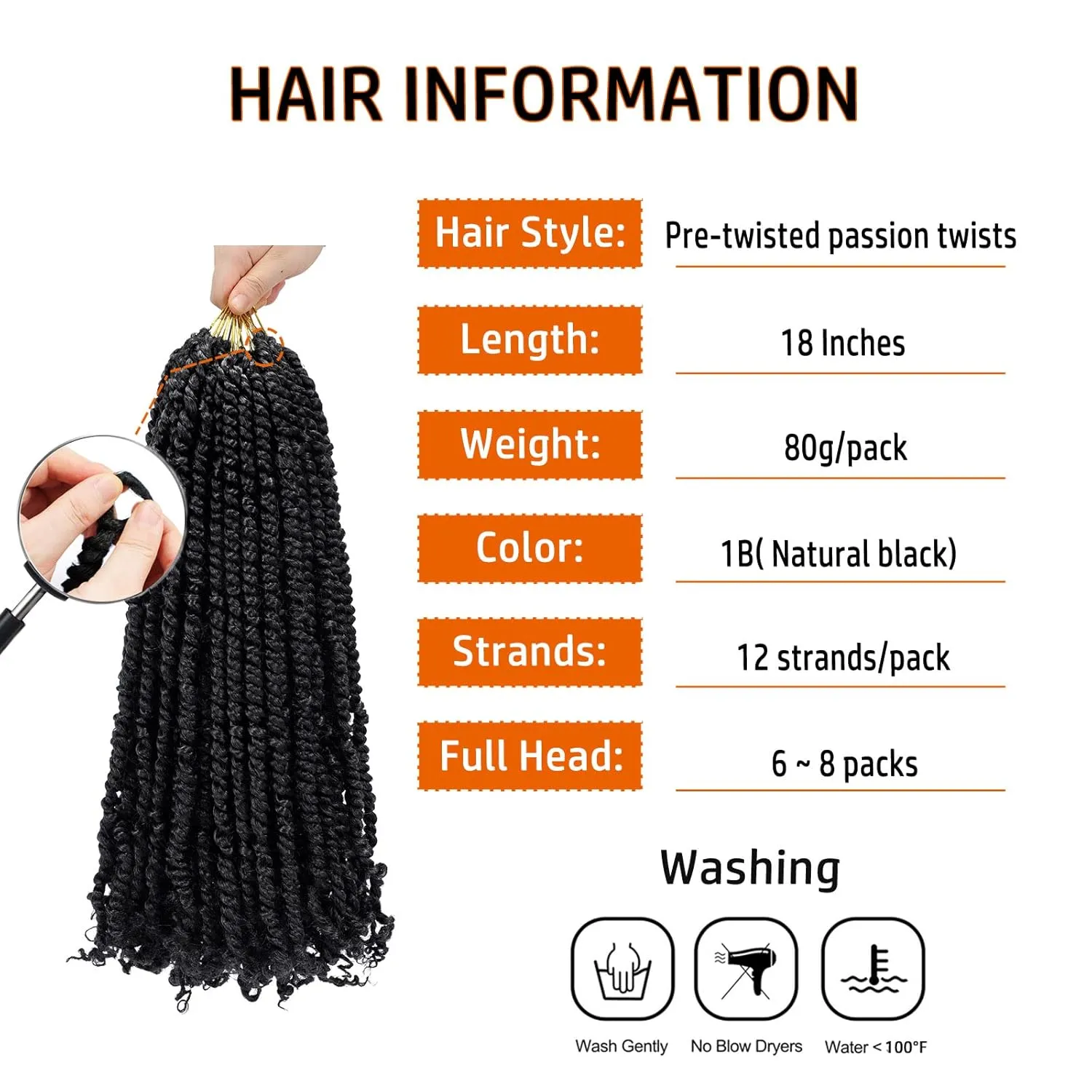 Passion Twist Hair 18 Inch Pre-twisted Passion Twist Crochet Hair for Women Pre-looped Water Wave Crochet Braids Bohemian Curly Crochet Hair Synthetic Hair Extensions 8 packs 1B