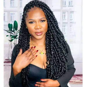 Passion Twist Hair 18 Inch Pre-twisted Passion Twist Crochet Hair for Women Pre-looped Water Wave Crochet Braids Bohemian Curly Crochet Hair Synthetic Hair Extensions 8 packs 1B