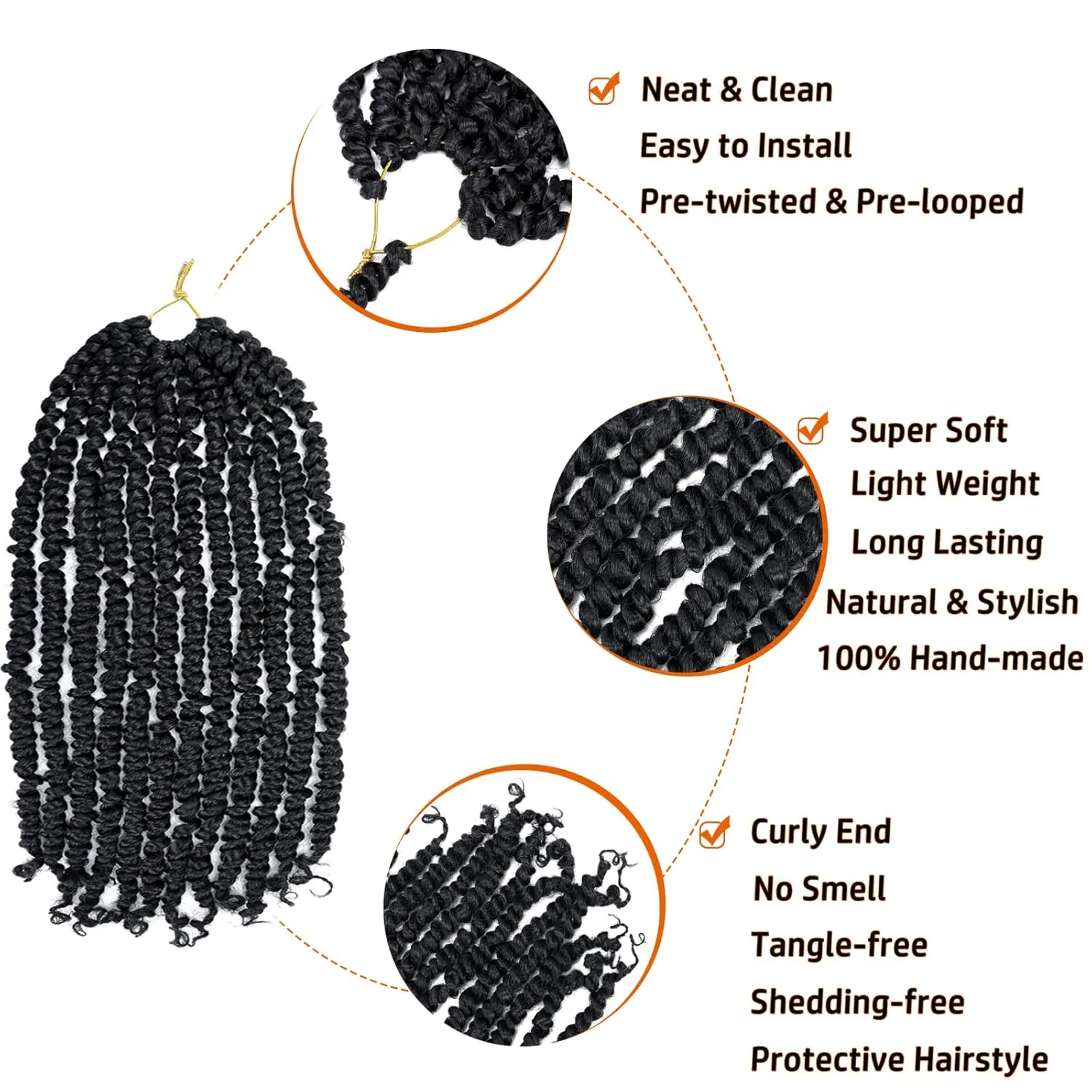 Passion Twist Hair 18 Inch Pre-twisted Passion Twist Crochet Hair for Women Pre-looped Water Wave Crochet Braids Bohemian Curly Crochet Hair Synthetic Hair Extensions 8 packs 1B