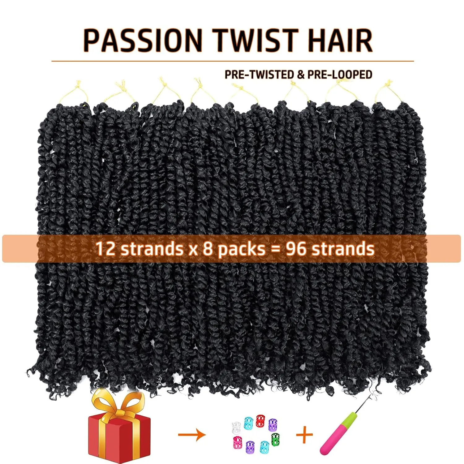 Passion Twist Hair 18 Inch Pre-twisted Passion Twist Crochet Hair for Women Pre-looped Water Wave Crochet Braids Bohemian Curly Crochet Hair Synthetic Hair Extensions 8 packs 1B