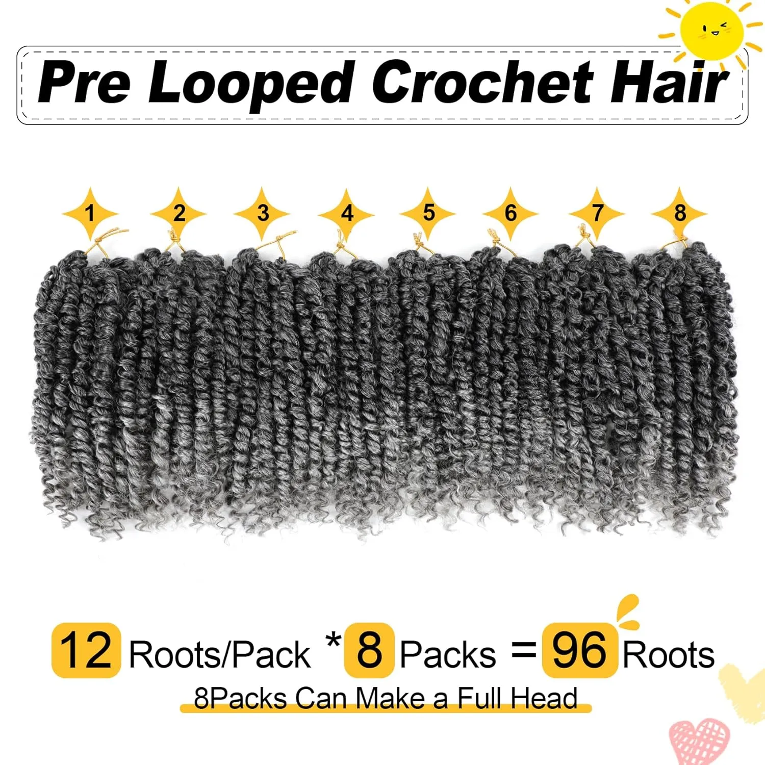 Passion Twist Hair 6 Inch 8 Packs Pre-Twisted Pre-Looped Crochet Hair for Black Women, Short Curly Passion Twist (6 Inch, Pack of 8, Gray#)