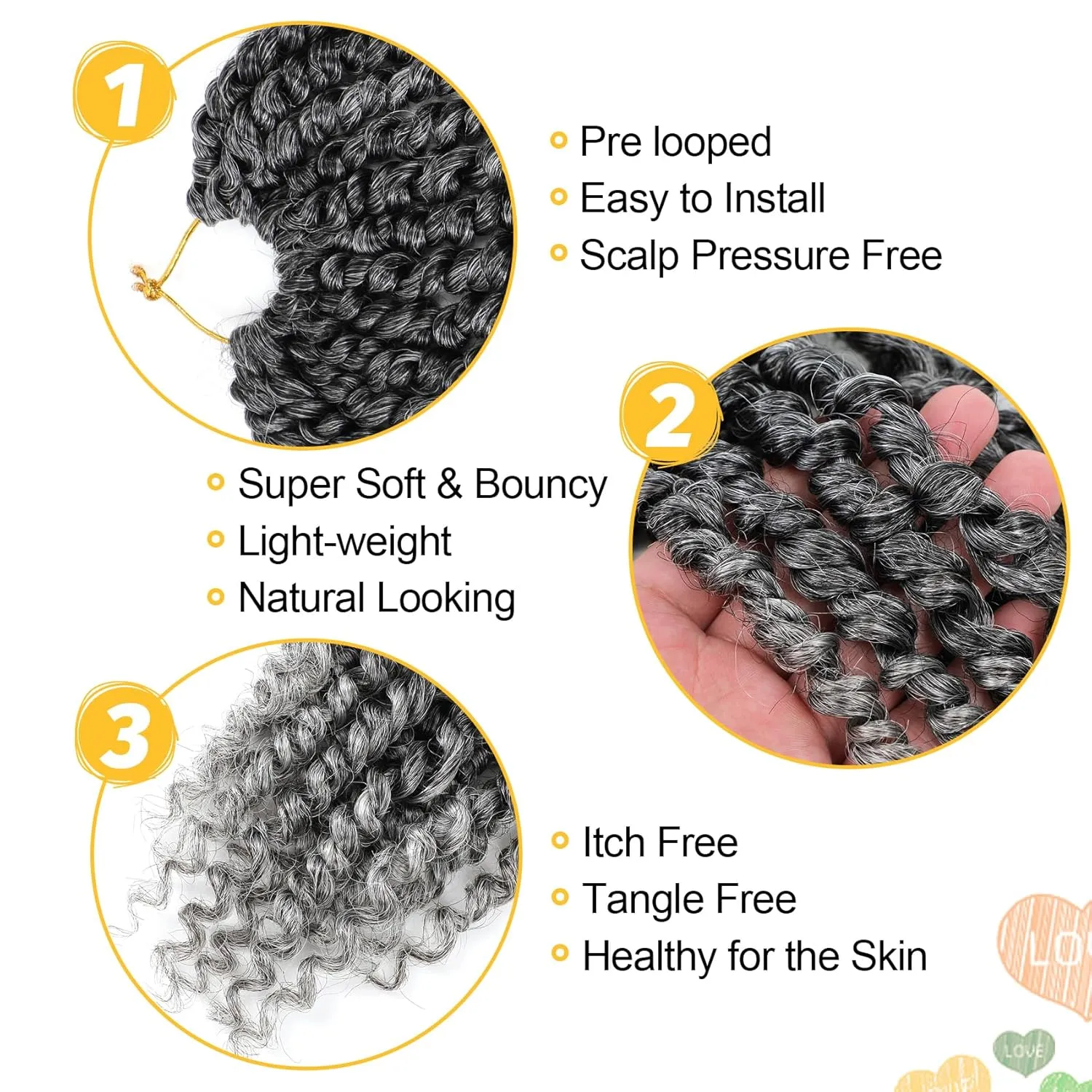 Passion Twist Hair 6 Inch 8 Packs Pre-Twisted Pre-Looped Crochet Hair for Black Women, Short Curly Passion Twist (6 Inch, Pack of 8, Gray#)