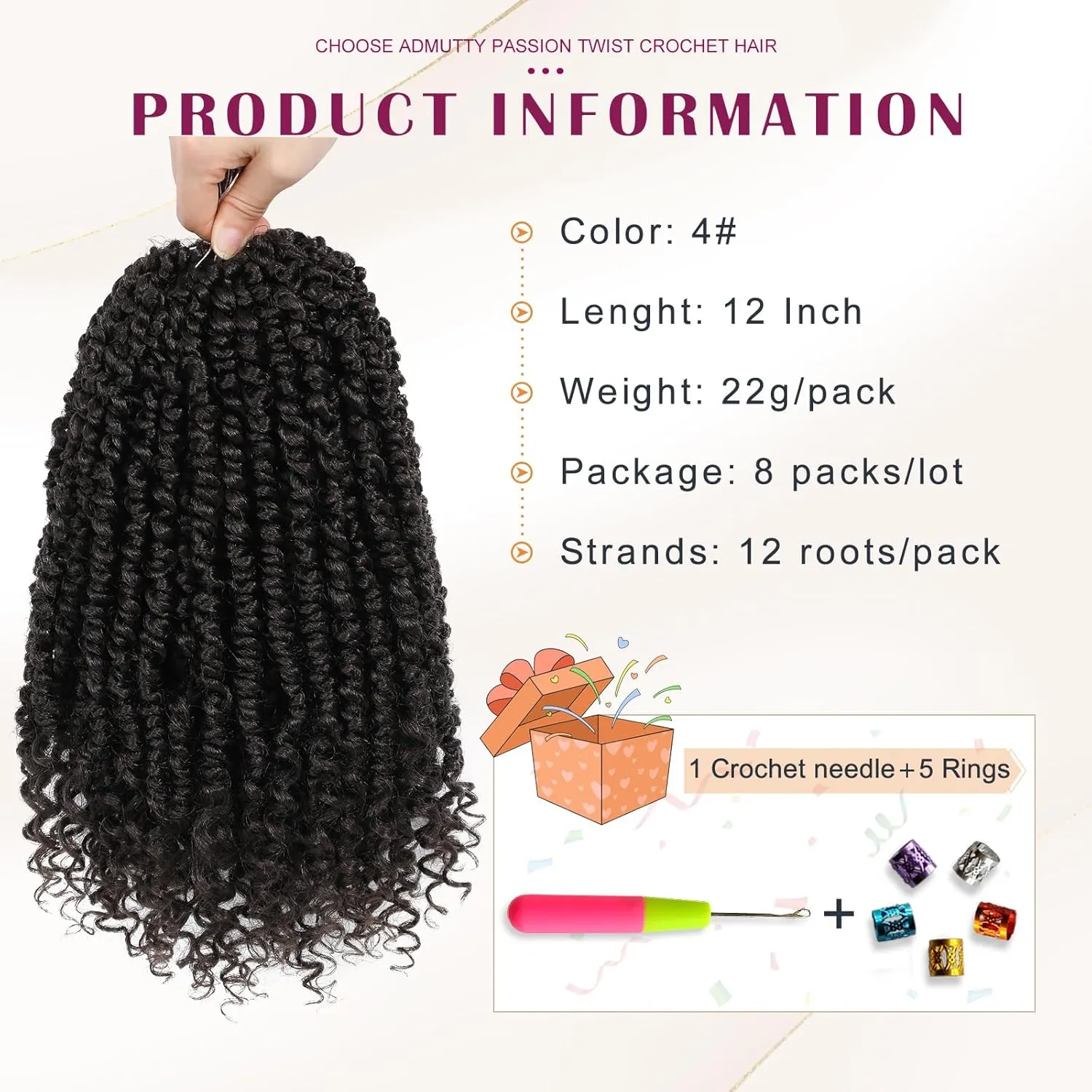 Passion Twist Hair,Pretwisted Crochet Hair 12 Inch,Passion Twist Crochet Hair 8 Packs Pretwisted Passion Twist Hair,Short Pre Looped Crochet Hair for Black Women(4#)