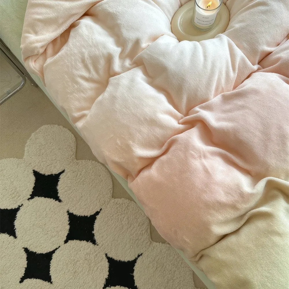 Pastel Peachy to Green Gradient Fleece Bedding Set
