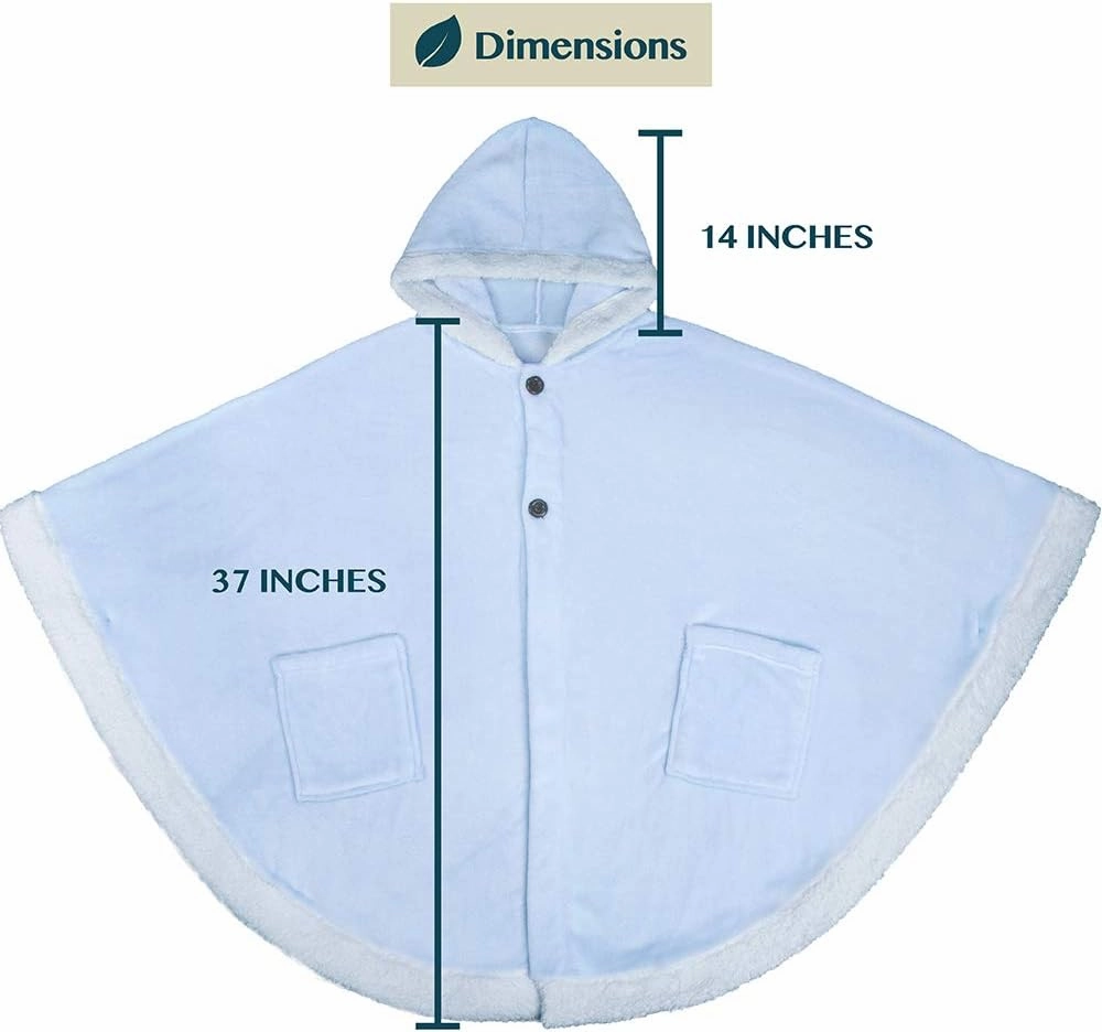 PAVILIA Wearable Blanket for Adult Women, Cozy Plush Fleece Blanket Poncho Cape with Hood, Super Soft Shawl, Angel Wrap Throw for Office, Light Blue
