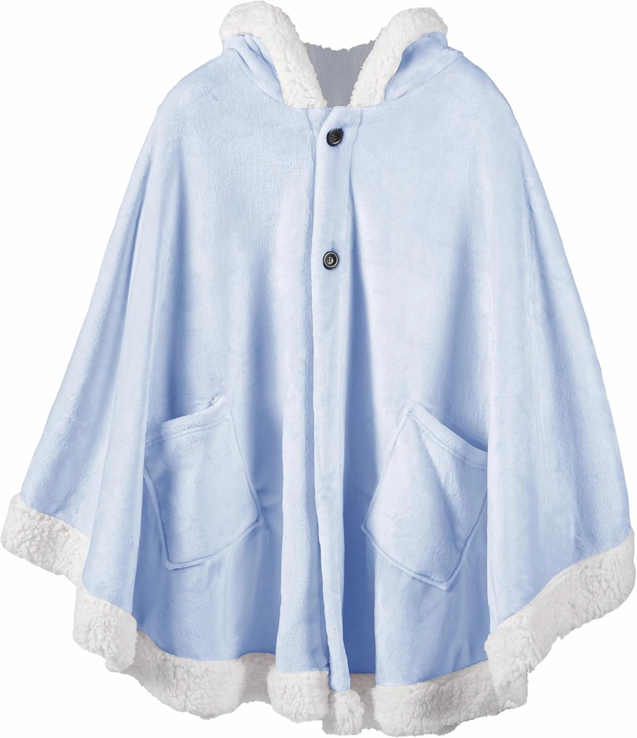PAVILIA Wearable Blanket for Adult Women, Cozy Plush Fleece Blanket Poncho Cape with Hood, Super Soft Shawl, Angel Wrap Throw for Office, Light Blue