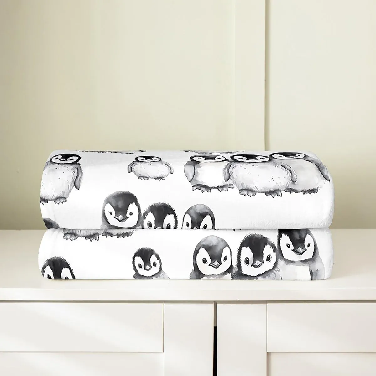 Penguin Blanket Throw 50x60 For Kids Boys Girls Antarctic Animal Throw Blanket Cartoon Style Penguin Illustration Fleece Blanket For Children Teens Adult Grey White And Black Flannel Blanket