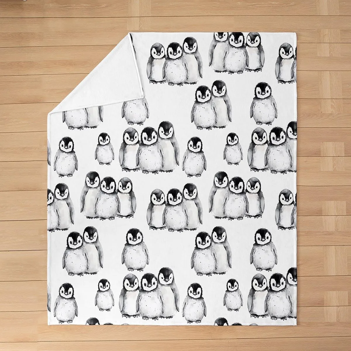 Penguin Blanket Throw 50x60 For Kids Boys Girls Antarctic Animal Throw Blanket Cartoon Style Penguin Illustration Fleece Blanket For Children Teens Adult Grey White And Black Flannel Blanket