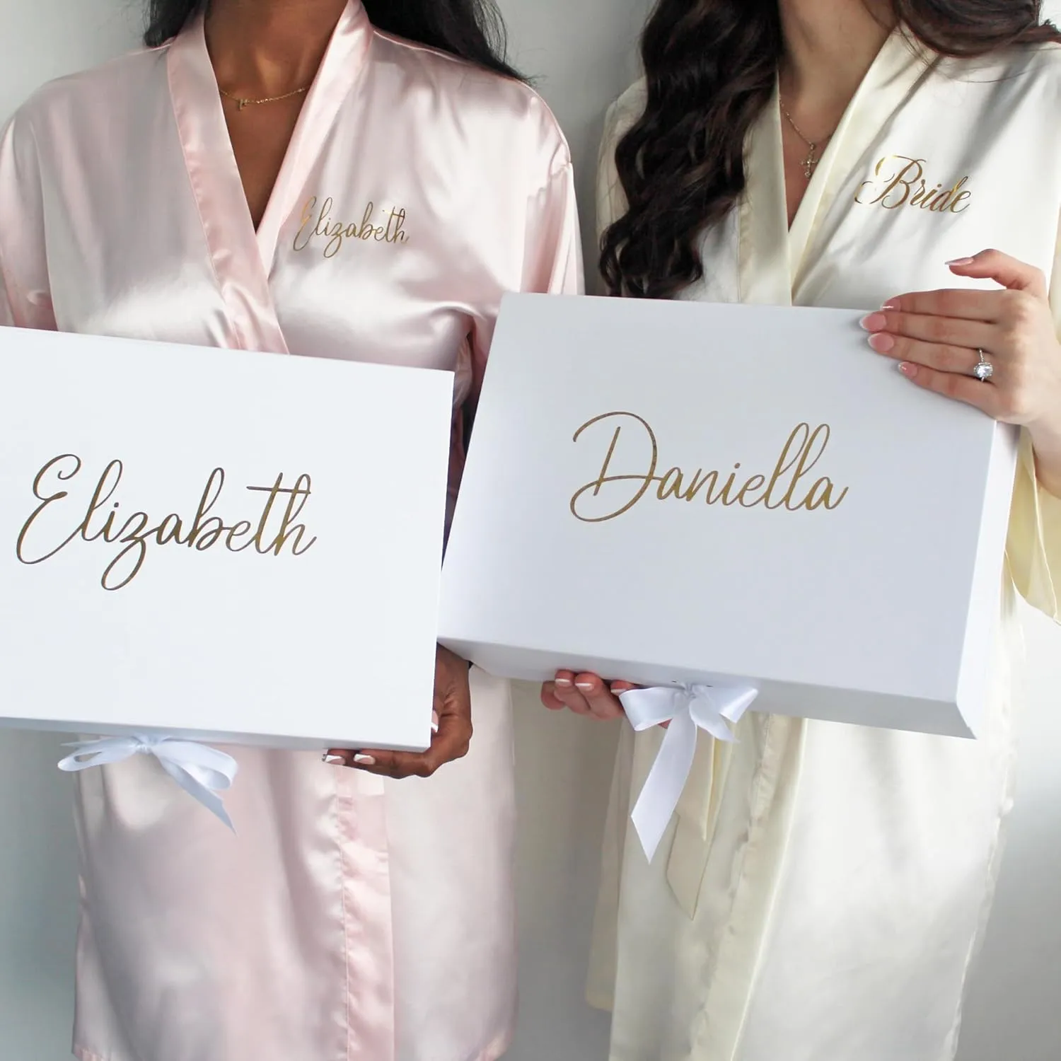 Personalized Bridesmaid Proposal Gifts, Bridesmaid Box Set with Custom Fluffy Slippers, Satin Robe, Velvet Jewerly Box & Frosted Glass Tumbler, Maid of Honor Gifts (Box Only)