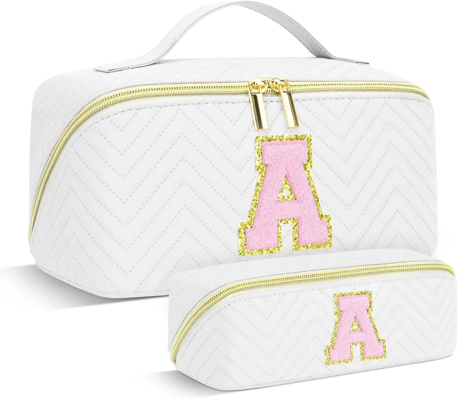 Personalized Initial Makeup Bag | Trendy Cosmetic Bags Travel Toiletry Bag for Teen Girls Women Girlfriend, mother's day/graduation/Birthday day Gifts Portable Make up Bag Leather Waterproof Organizer