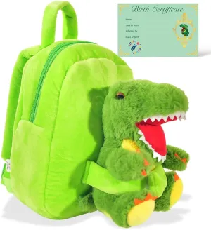 Pet Plush Dinosaur Stuffed Animal Backpack for Boys & Girls 3 - 5 Years Old w/ Removable T Rex Plush Toy - Dino Plushie Kid Animal Backpack (Green)