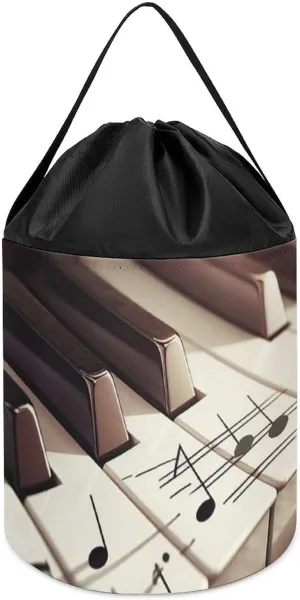 Piano Keys With Musical Notes Toy Storage Drawstring Bags Reusable Organizing Bucket Bags Building Block Storage Bag Travel Bag Case with Visible Top for Building Blocks Tiles Board Game