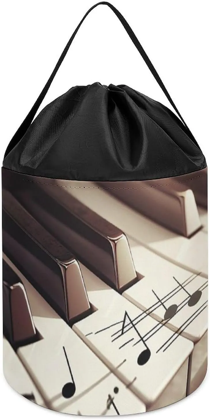 Piano Keys With Musical Notes Toy Storage Drawstring Bags Reusable Organizing Bucket Bags Building Block Storage Bag Travel Bag Case with Visible Top for Building Blocks Tiles Board Game