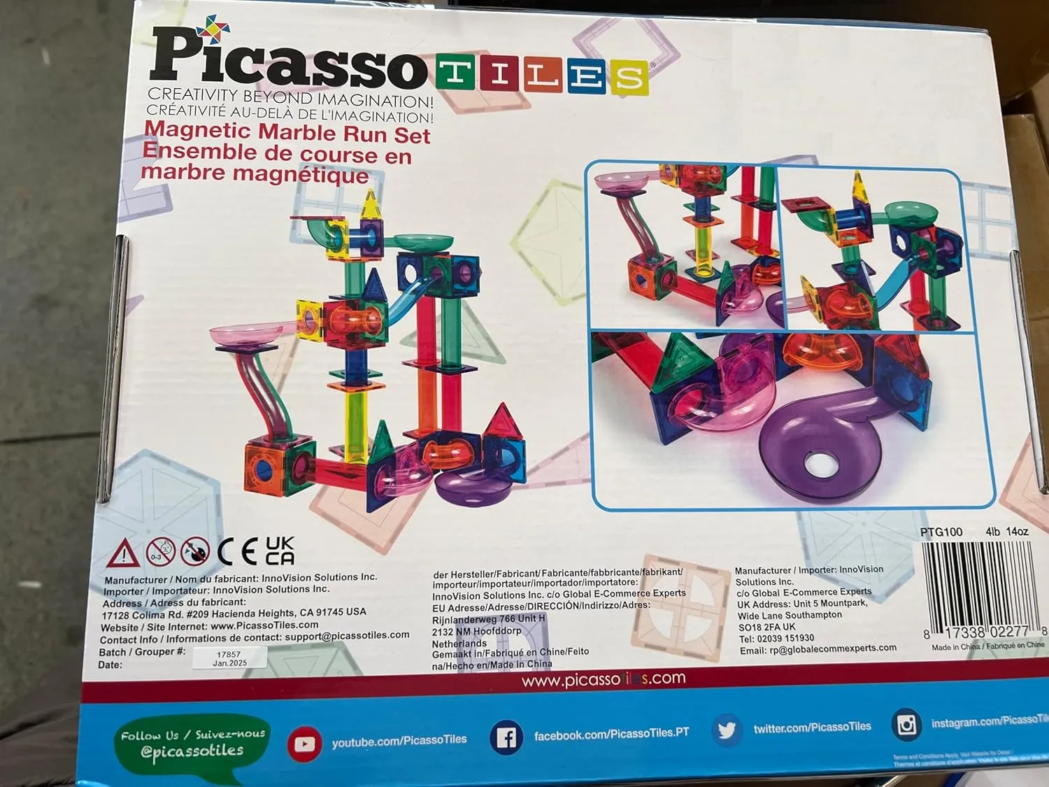 PicassoTiles Marble Run 100 Piece Magnetic Tile Race Track Toy Play Set STEM Building & Learning Educational Magnet Construction Child Brain Development Kit Boys Girls Age 3 4 5 6 7 8  Years Old Toys