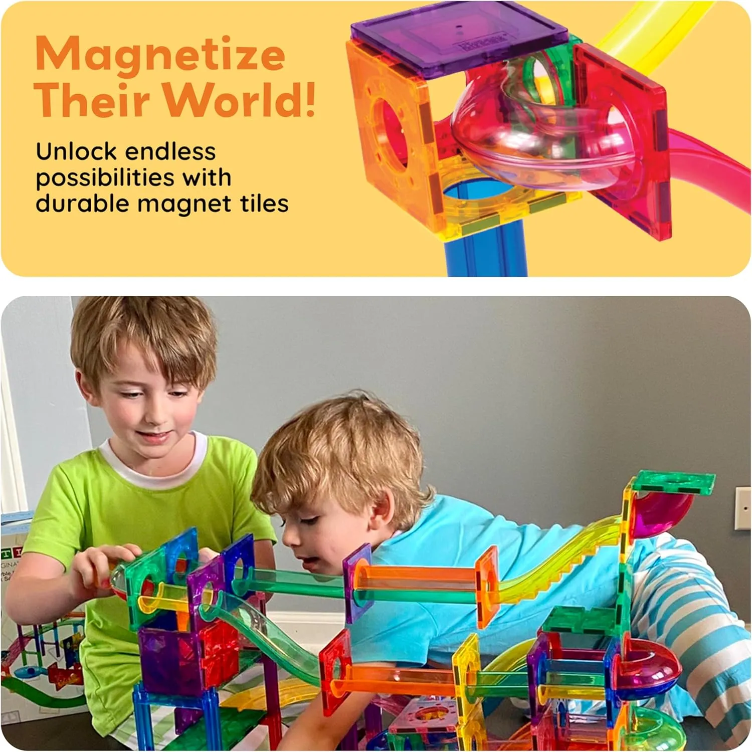 PicassoTiles Marble Run 100 Piece Magnetic Tile Race Track Toy Play Set STEM Building & Learning Educational Magnet Construction Child Brain Development Kit Boys Girls Age 3 4 5 6 7 8  Years Old Toys