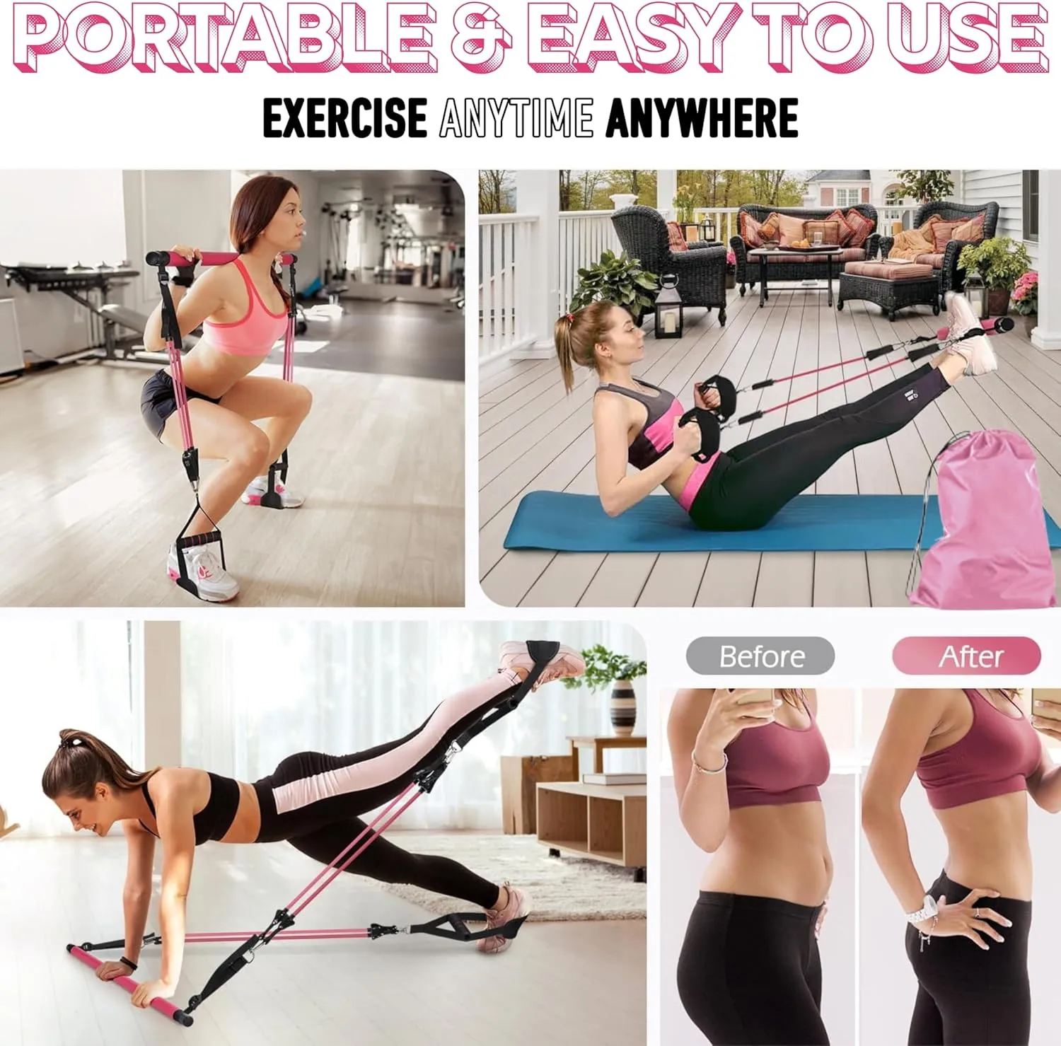 Pilates bar kit | Home Gym Exercise Equipment | Portable Pilates Reformer | Workout with Resistance Bands 20, 30, 40lbs for Women & Men Fitness Essentials