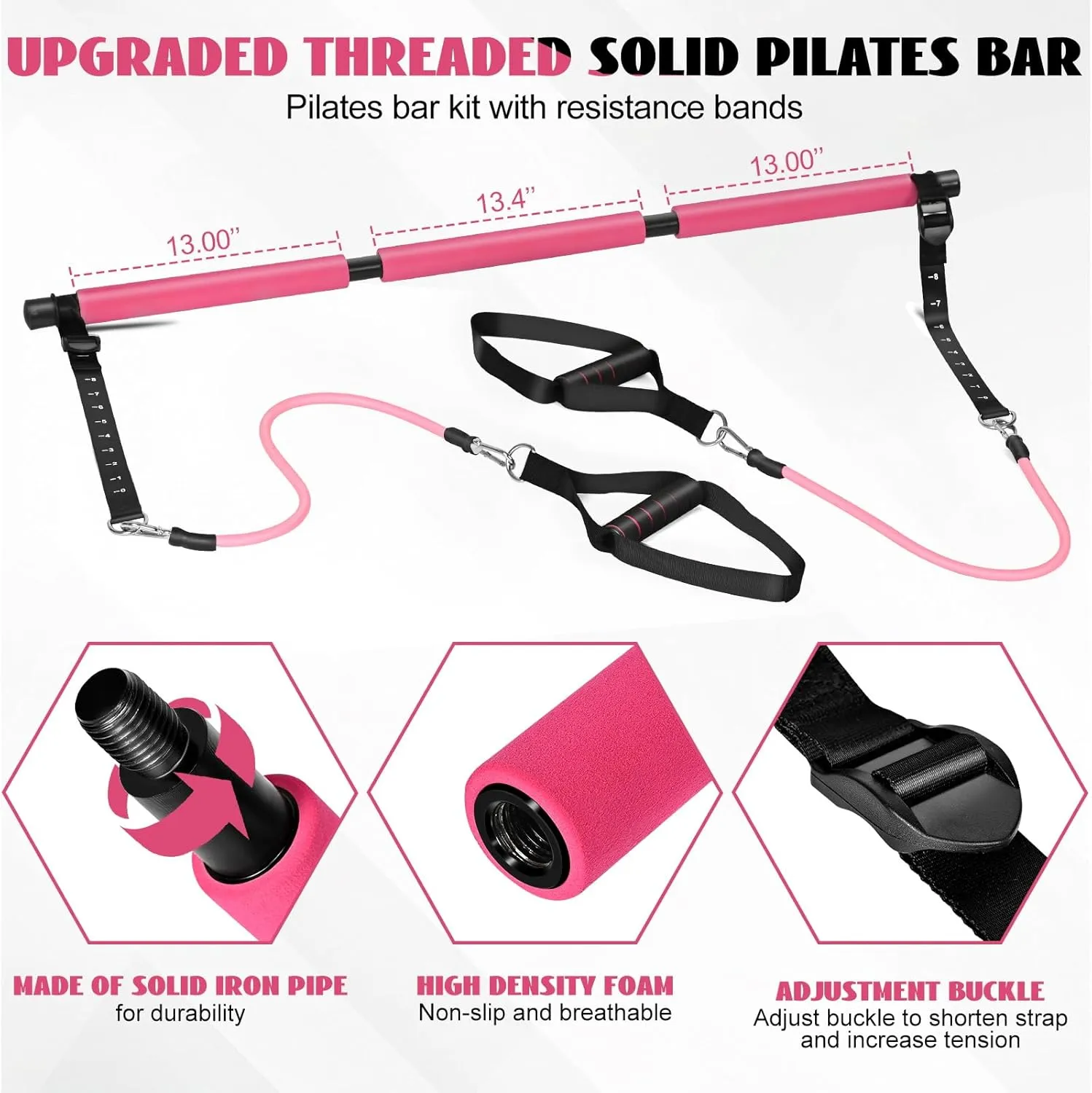 Pilates Bar Kit with Resistance Bands for Working Out, Pilates Equipment with Ab Roller for All Fitness Levels, Portable Home Gym Full Body Workout Equipment for Women&Men