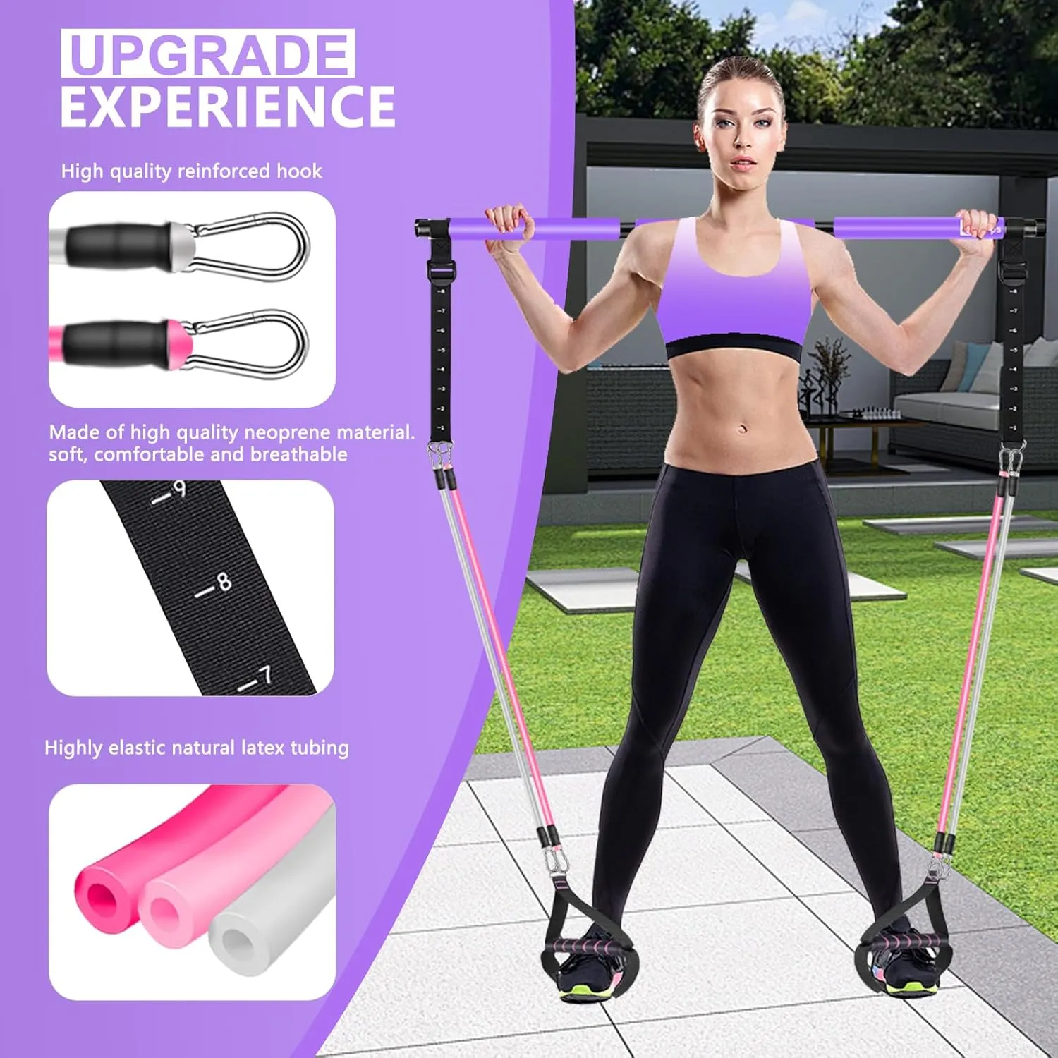 Pilates Bar Kit with Resistance Bands, Pilates Equipment Exercise Bar with Ab Roller for Abs Workout, Portable Home Gym Yoga Fitness Bar for Women & Men