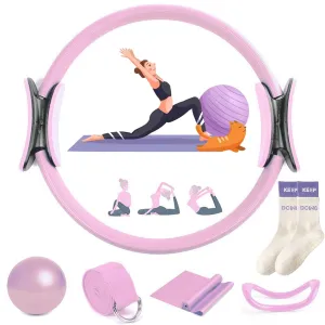 Pilates Essentials Kit for Women,Pilates Rings Booty Bands, Yoga Sets for Women,Booty Bands for Working Out Glutes Yoga Ball(Pink/A)