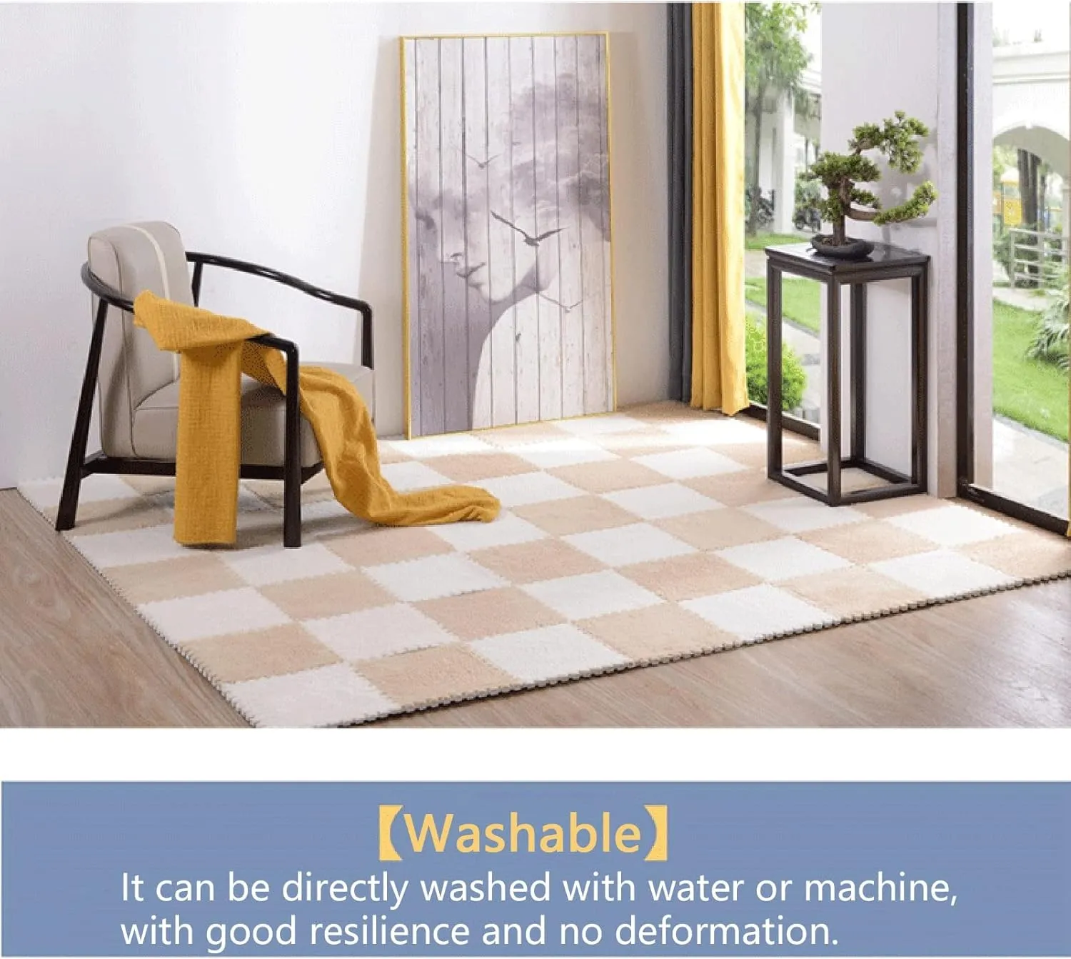 Playmat 20 Pcs Interlocking Carpet Tiles,Plush Foam Square Floor Mats Set,Interlocking Fluffy Tiles Square Puzzle with Border,20 Tiles/19.4 Sq.Ft,Grey(Dark Coffee Pink)