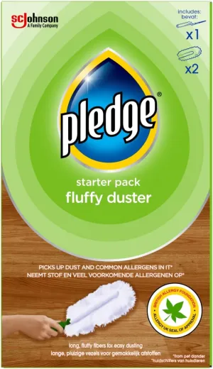 Pledge Dust It Fluffy Duster Starter Handle 2 Refills, White, 3 Count