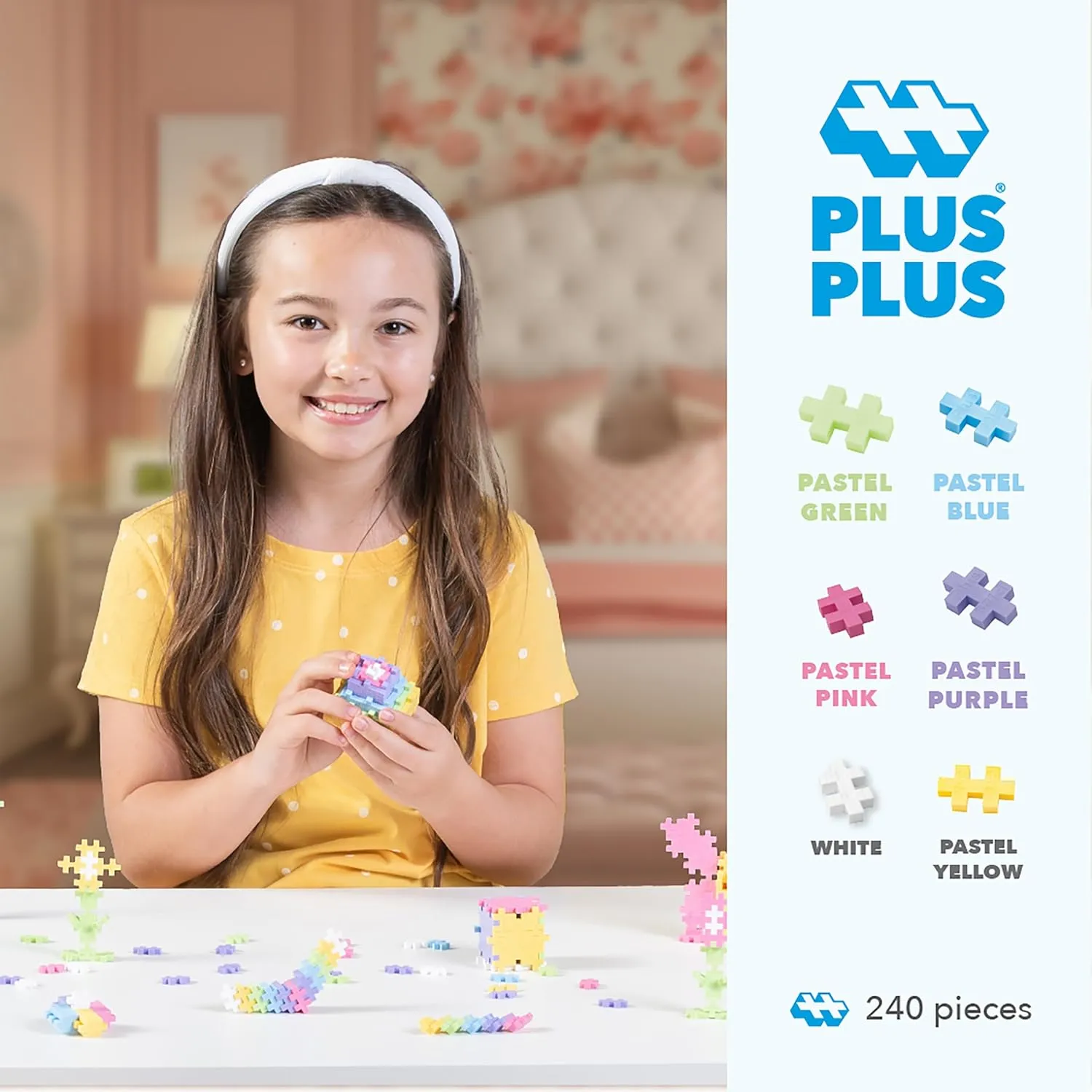 PLUS PLUS 240 Piece Interlocking Building Blocks for Kids, Open Ended Connecting Toys, STEM Bin Classroom Mini Manipulatives - Pastel Mix Play Tube