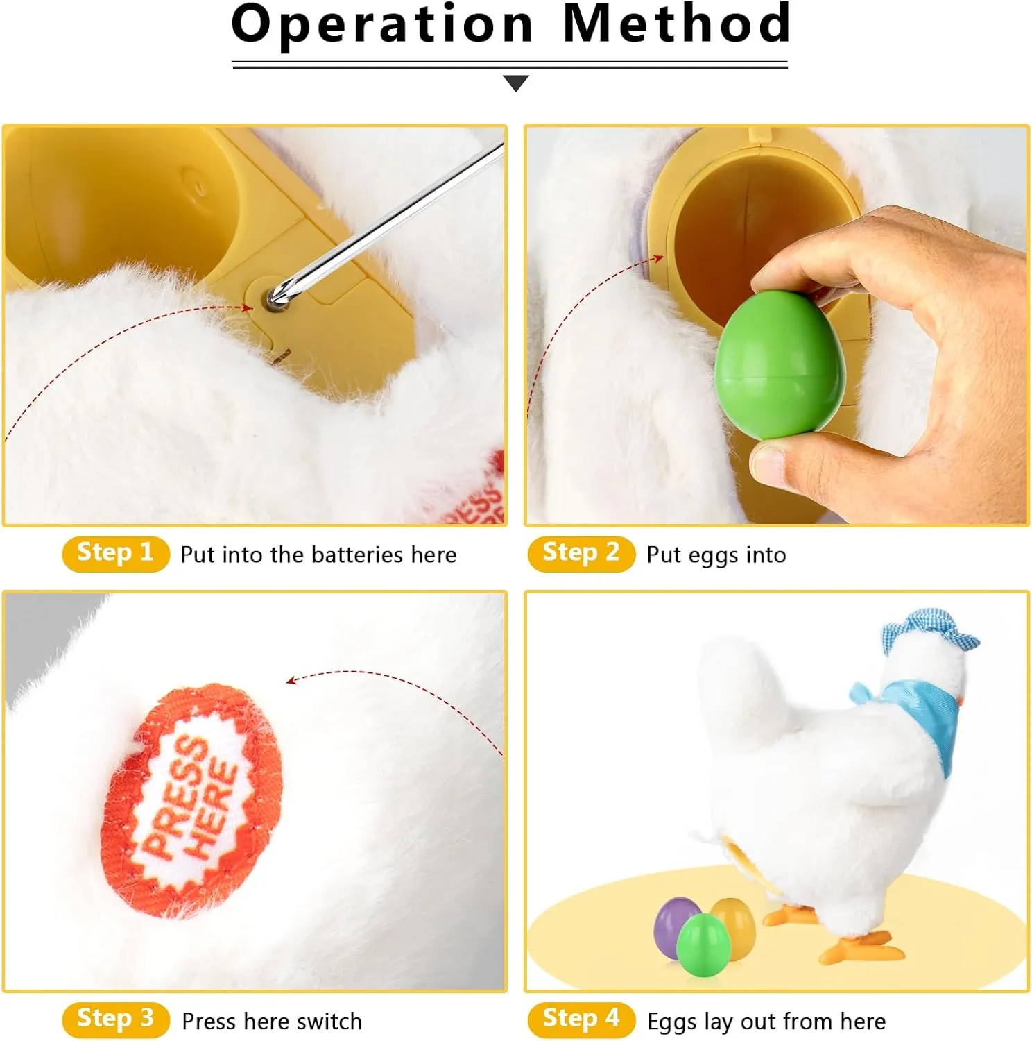 Plush Electric Stuffed Laying Egg Chicken Toy Doll with Sound Music Easter for Boys Girls