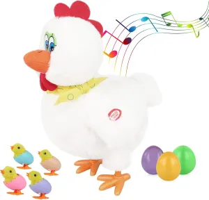 Plush Electric Stuffed Laying Egg Chicken Toy Doll with Sound Music Easter for Boys Girls