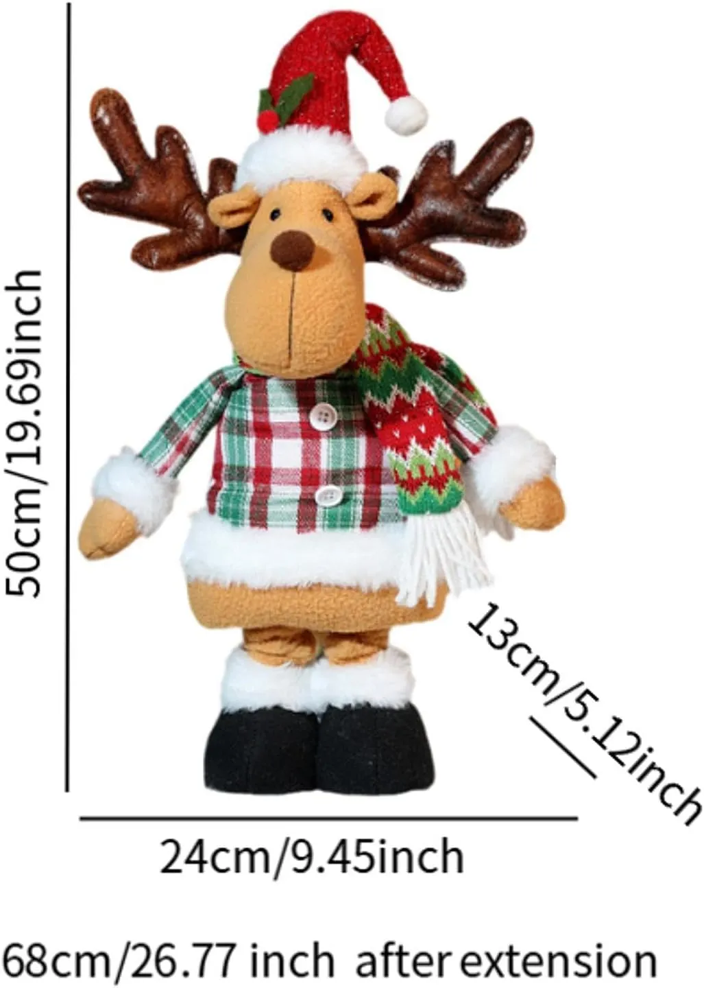Plush Figurine for Christmas, Holiday Decoration with Extendable Legs for Table and Fireplace, Elk