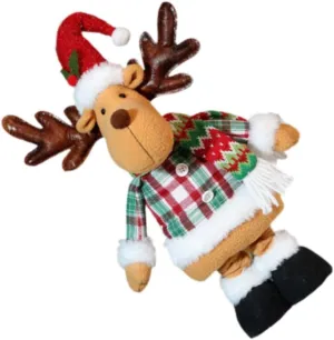 Plush Figurine for Christmas, Holiday Decoration with Extendable Legs for Table and Fireplace, Elk