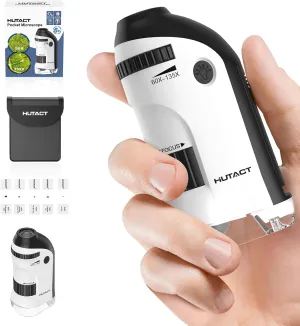 Pocket Microscope for Kids Portable Miniscope: 60-135X Mini Microscope with 5 Prepared Slides - Science Education and Nature Exploration Gifts for Boys Girls 6 7 8 9 10 11 12 (White)