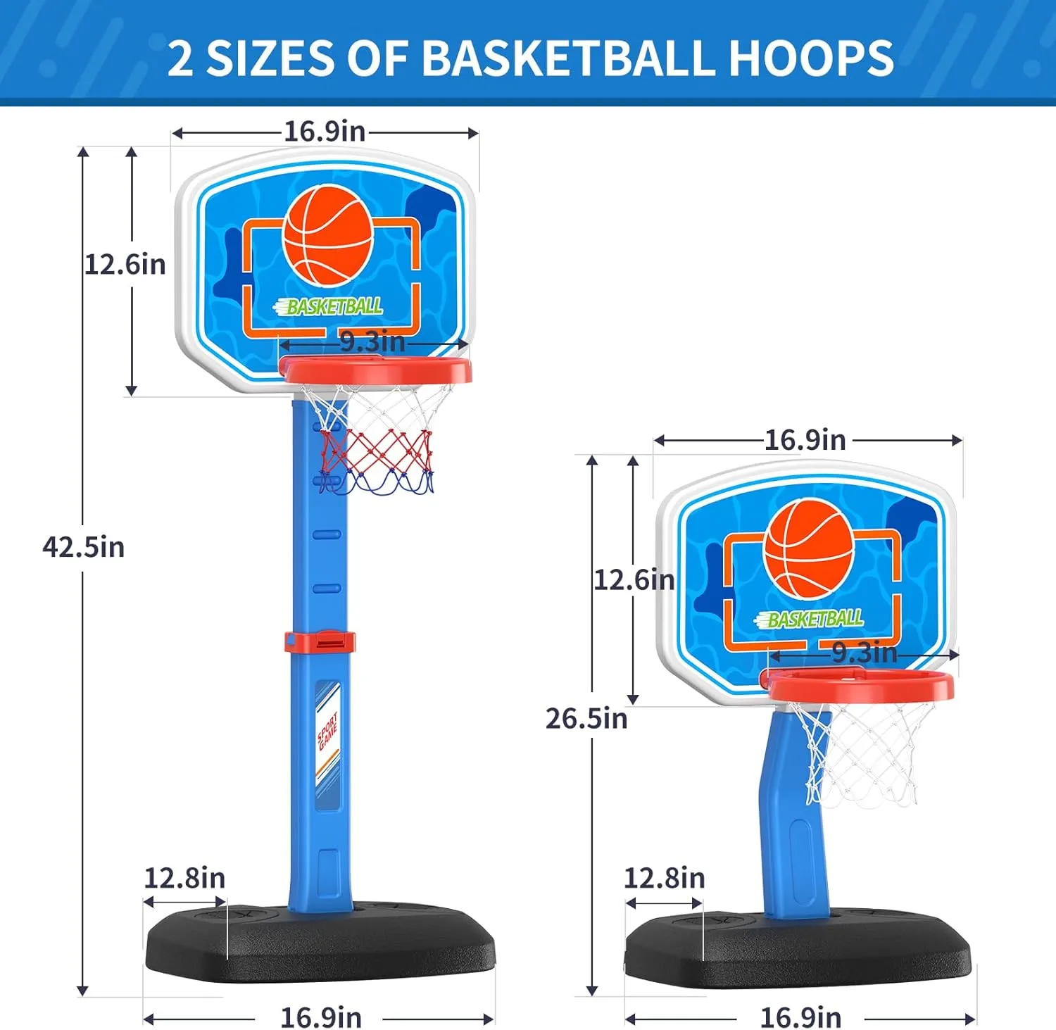 Pool Basketball Hoop Set, Poolside & Indoor, Adjustable Height, 4 Balls, 2 Nets, Pump, Sand/Water Base, Red, Ages 6 , Kids, Boys & Girls, Basketball Theme, 1-4 Players