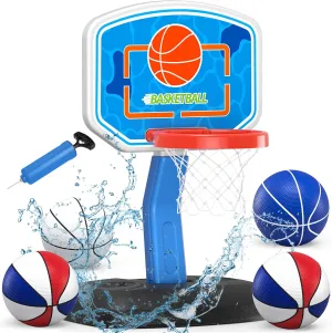 Pool Basketball Hoop Set, Poolside & Indoor, Adjustable Height, 4 Balls, 2 Nets, Pump, Sand/Water Base, Red, Ages 6 , Kids, Boys & Girls, Basketball Theme, 1-4 Players