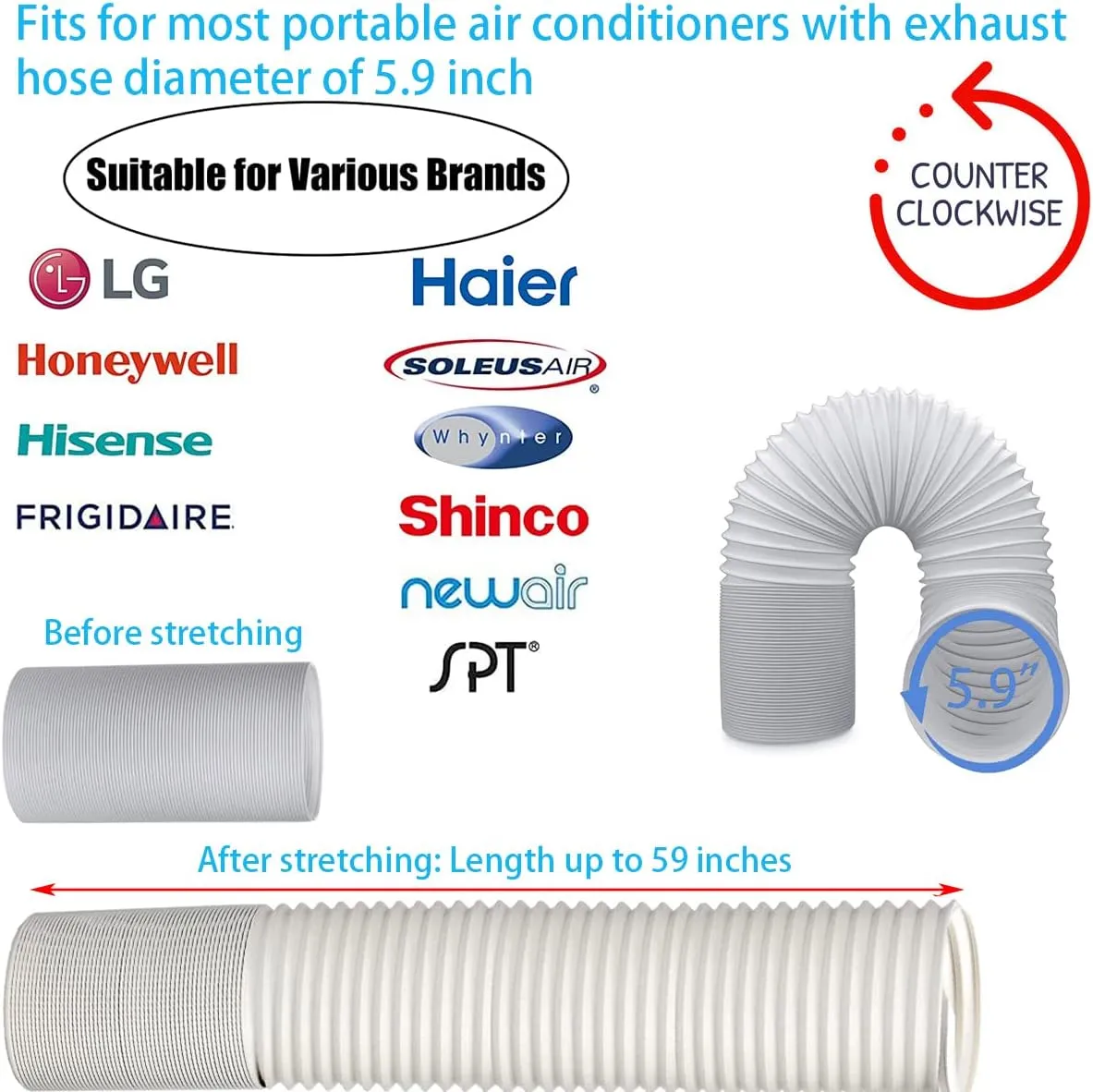 Portable Air Conditioner Vent Kit with 5.9" Exhaust Hose Universal Seal for AC Unit, Window Kit with Coupler for Sliding Horizontal or Vertical Windows