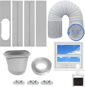 Portable Air Conditioner Vent Kit with 5.9" Exhaust Hose Universal Seal for AC Unit, Window Kit with Coupler for Sliding Horizontal or Vertical Windows
