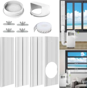 Portable Air Conditioner Window Kit with Universal Coupler Fit for 5.1"/5.9" Exhaust Hose, Mobile A/C Window Vent Seal Kit with 4 Adjustable Seal Plates for Vertical/Horizontal Sliding Window