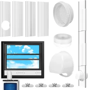 Portable Air Conditioner Window Vent Kit for 5.1”/5.9” Exhaust Hose, Upgraded Adjustable AC Window Seal for Sliding Horizontal & Vertical Windows, with Universal Coulper & Filter & Rain Cover