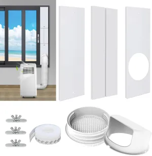 Portable Air Conditioner Window Vent Kit with 2-in-1 Coupler Fit for 5.0"/5.9” Exhaust Hose, Mobile A/C Unit Window Kit with 3 Seamless Slot Seal Plates for Vertical/Horizontal Sliding Window