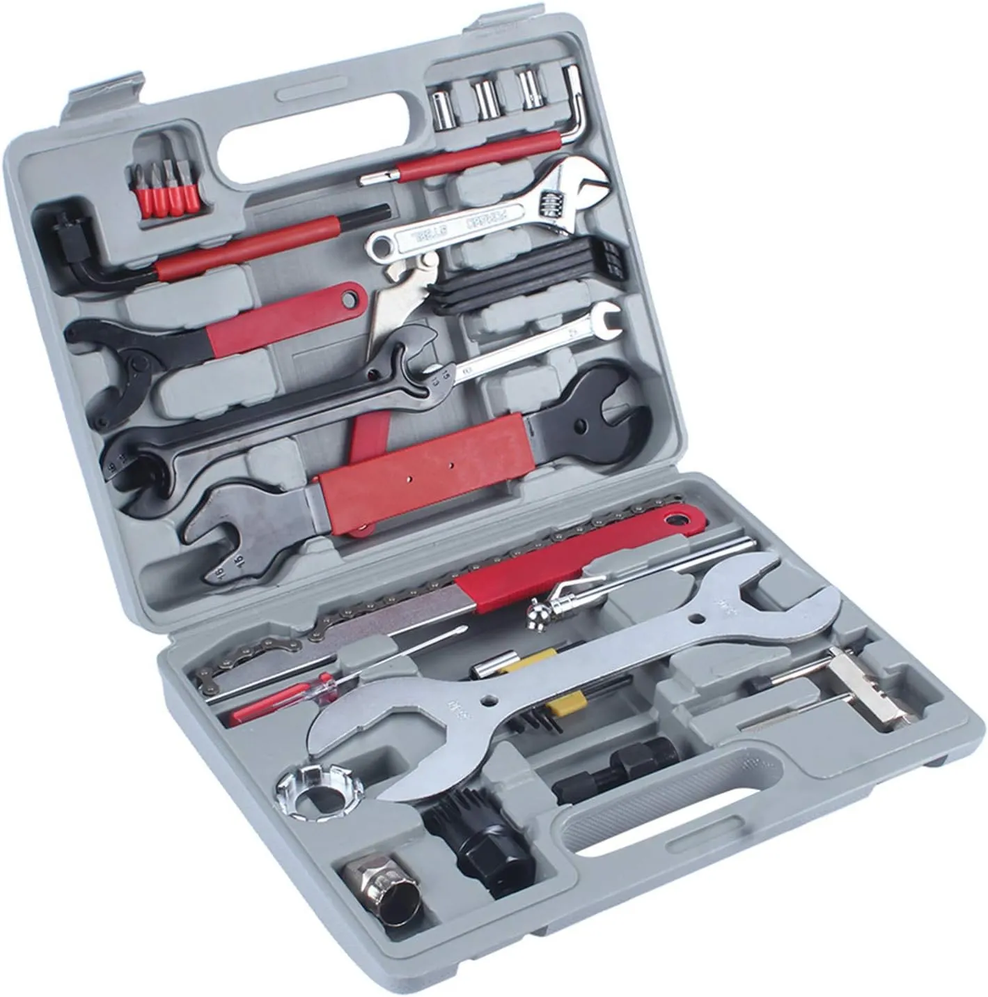 Portable Bike Puncture Tyre Pump 44pcs Repair Multi Tools Kit with Freewheel Turner for Mountain Bikers and Cycling Enthusiasts