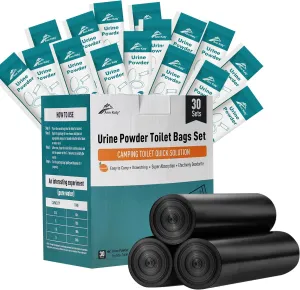 Portable Toilet Bags Set 30 Packs,Portable Camping Toilet with 5 Gallon Bucket Toilet Luggable Drawstring Bag, Emergency Bag&Potty Urine Powder for Camping Outdoor