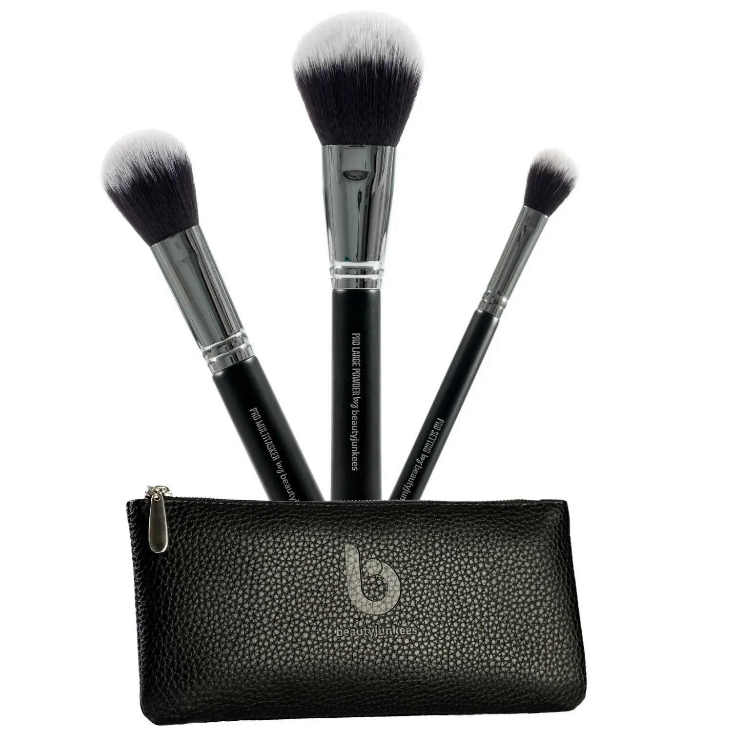 Powder Makeup Brushes Set with Case – Beauty Junkees 3pc Face Body Make Up Brush, Large Fluffy Finishing, Blush Bronzer Multitasker, Setting; Loose, Pressed, Minerals; Synthetic, Vegan Cruelty Free