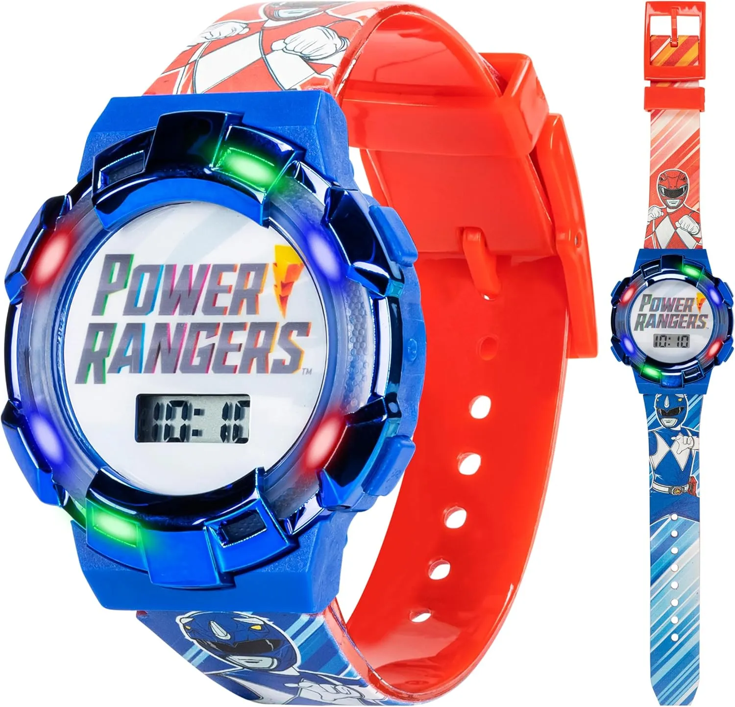 Power Rangers Kids Watch – Light-Up Bezel with Rotating Lights, LCD Display, Easy-to-Read, Adjustable Plastic Strap – Perfect for Boys and Girls