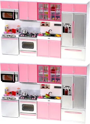 PowerTRC 2 Sets of Kids Battery Operated Modern Kitchen Playset Great for Dolls and Toy Figures