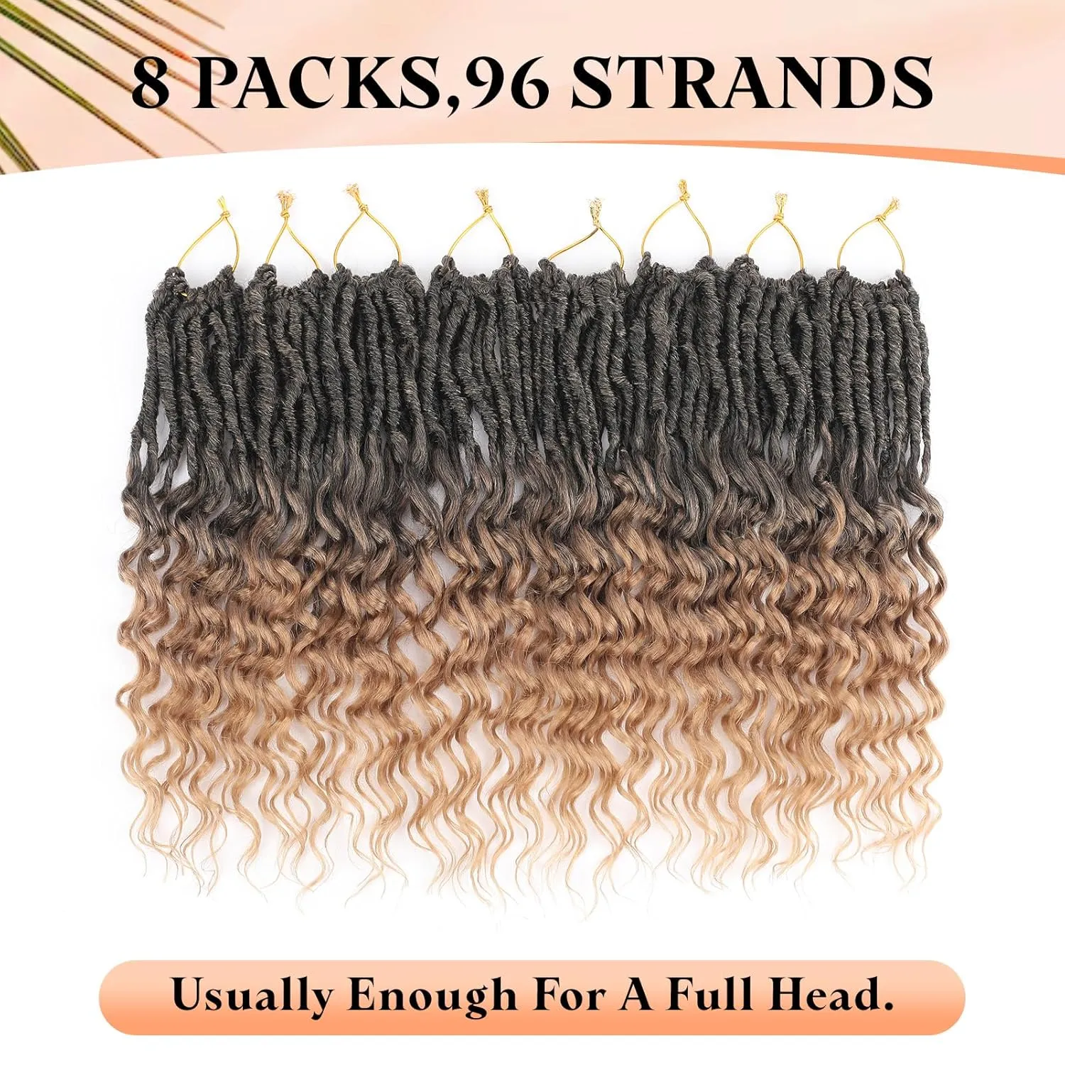Pre-Looped Deep Faux Locs Crochet Hair for Black Women 8 Packs 12 Inch Goddess Locs Hair With Deep Wave Curly EndsPrelooped Synthetic Crochet Braids,Lightweight& Natural Look(12",T1B/27#)